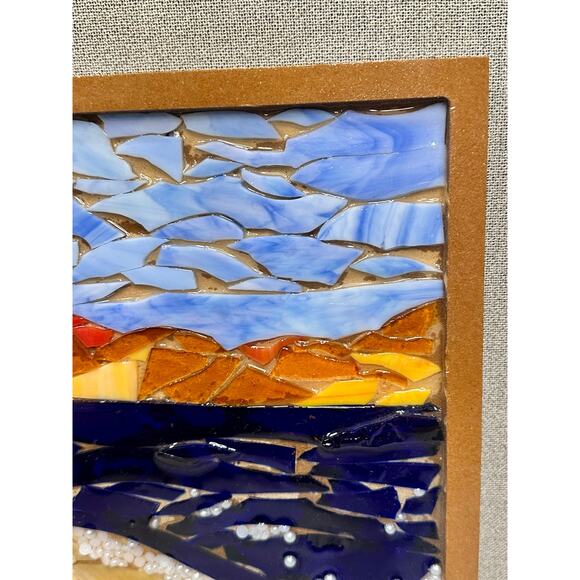 Handmade Art Glass Mosaic Seascape Art Beach Ocean View Landscape Signed - Picture 4 of 8